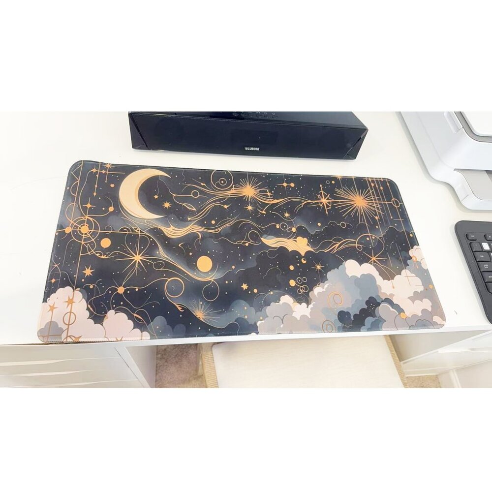 Starry Night Gold Line Large Gaming Mouse Pad Cosmic Celestial Desk Mat for Game